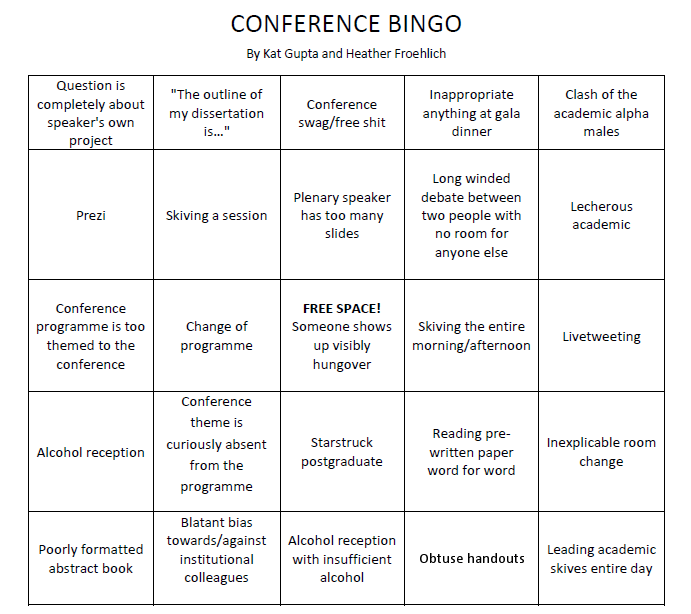 Conference bingo card